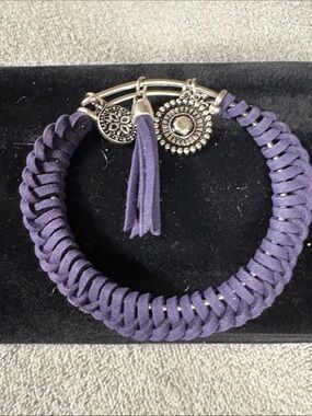 Navy Blue Braided Suede Charm Bangle Bracelet with charms and small tassel